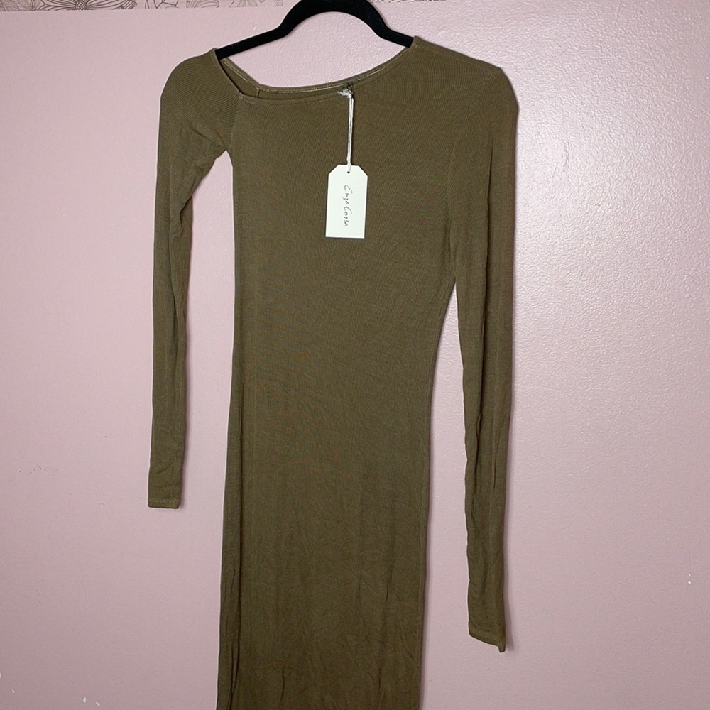 ✅Enza Costa Silk Rib Angle Neck Midi Dress